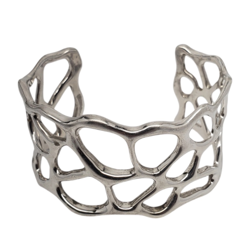 W Sterling Silver Modern Abstract Open Design Cuff Bracelet #20763